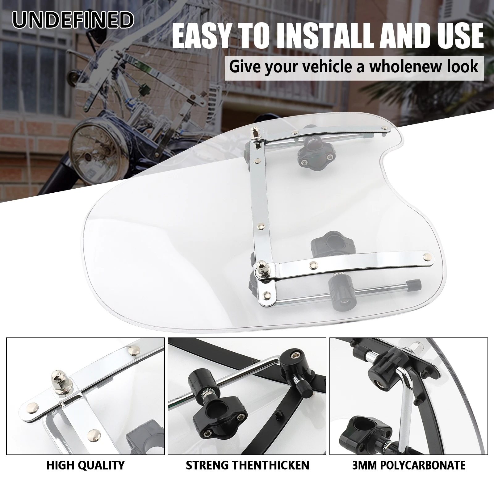 KEMIMOTO 18"x16" Universal Motorcycle Windshield - Clear, Includes Cloth, For Harley Sportster, Softail, Dyna, Cruisers