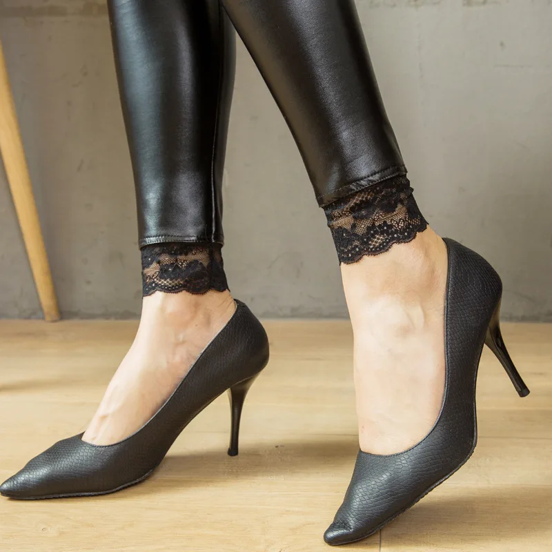High Waist lace Leather Leggings for Women Black Light&Matt Thin&Thick Femme Fitness PU Leggings Sexy Push Up Slim Pants