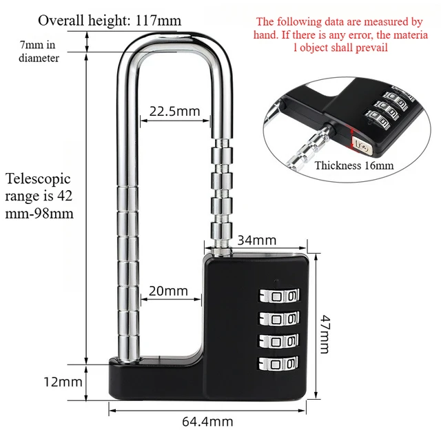 Combination Padlock Adjustable Shackle Lock Cabinet Lock Stainless Steel Locker Lock Code 5