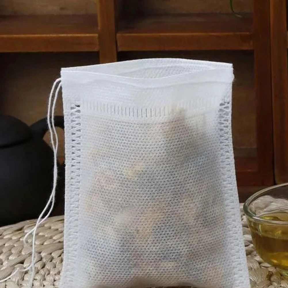 100 Pcs Non-woven Fabric Tea Infuser Bags with Drawstring Sachet Bags Tea Filter Bags for Loose Tea Kitchen Accessories