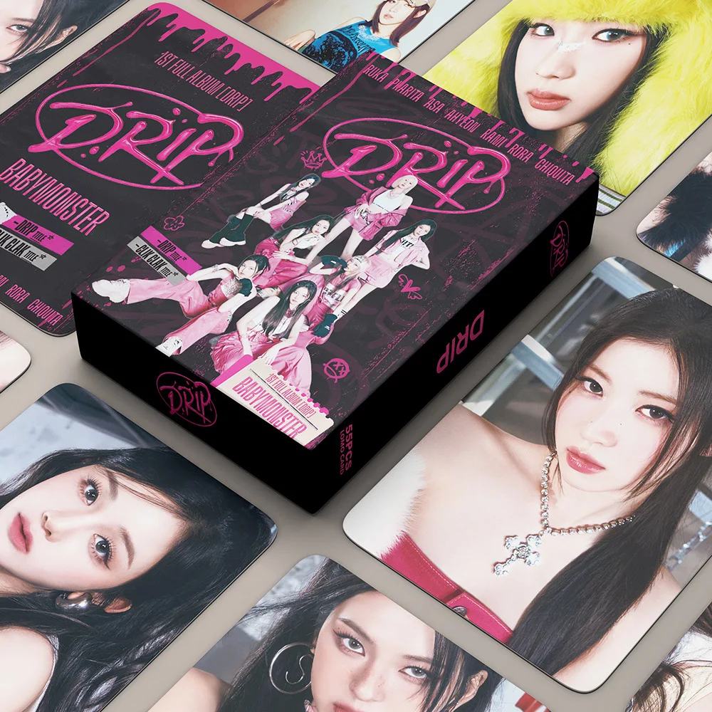 Kpop BABY MONSTER Lomo Cards Photo Album DRIP RAMI AHYEON BABYMONSTER Photocards Poster Postcard 55pcs/set Album Cards Lomo Cards Photo Album Bookmark Postcard