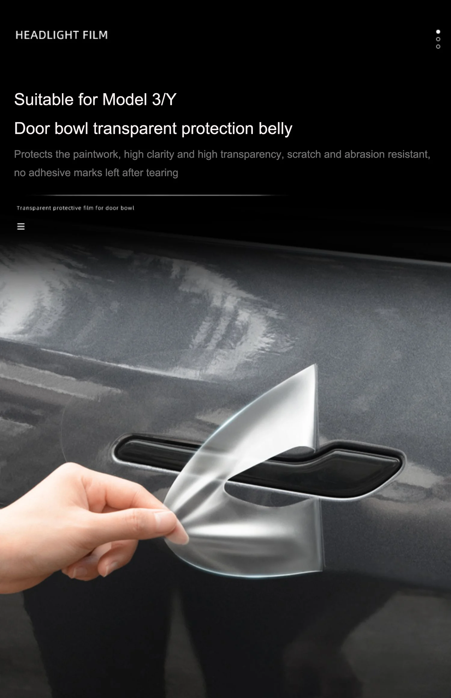 For Tesla Model 3 Highland 2023 2024 Door Handle Scratch Protector - Inverted Door Handle Paint Protective TPU Film Car Clothing