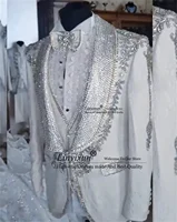 Stunning Crystal Diamond Men Suits 3 Pieces Sets Wedding Groom Tuxedo Glitter Lapel Male Prom Blazers Customized Costume Homme 1