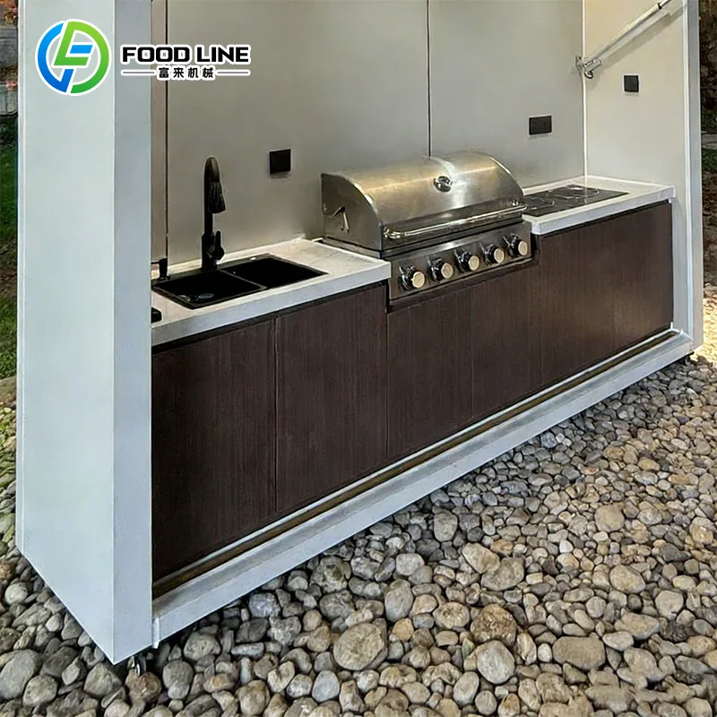 Mobili da Cucina per Esterni, Set Cucina da Esterno con BBQ e Lavello Frigorifero, Cucina Pieghevole da Esterno - immagine 5