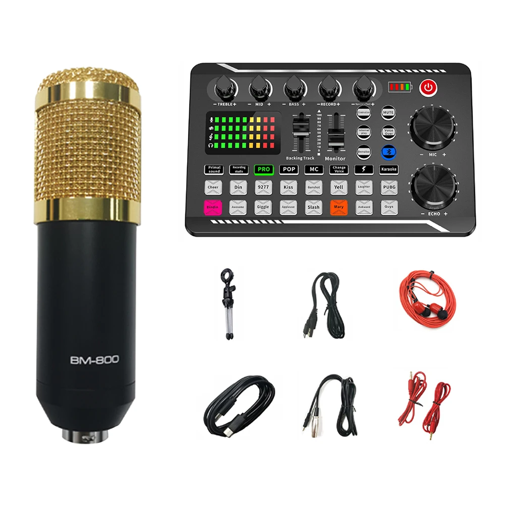 

Noise Reduction Condenser Mixer Earphone Tripod Singing Microphone Set Audio Live Streaming For Recording With Sound Card Studio