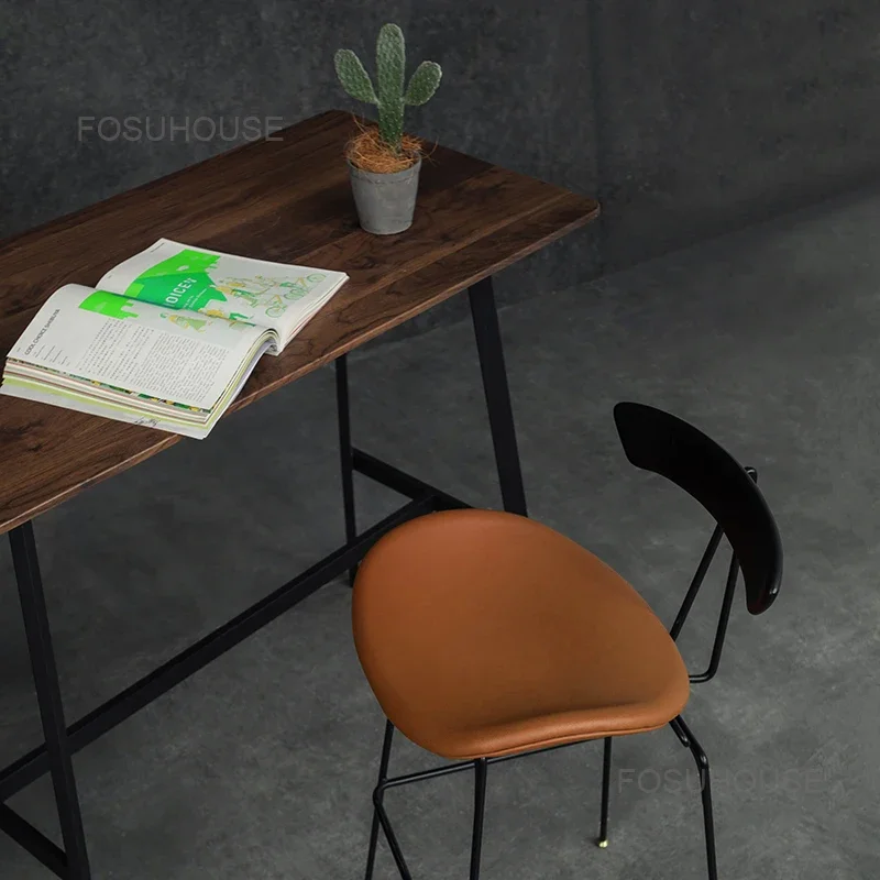 Industrial Iron Bar Chairs Kitchen Furniture Modern Vintage Back Bar Stools nordic Designer Luxury Reception High Chair
