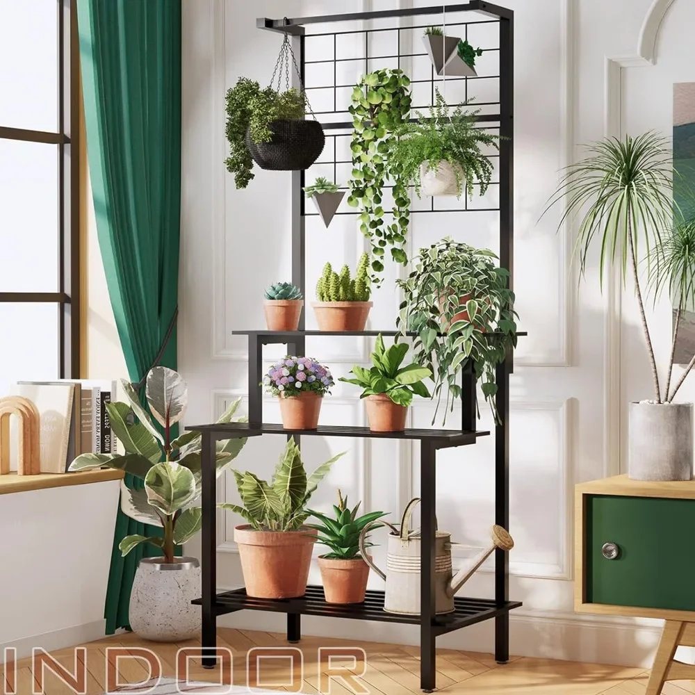 

Metal Plant Rack Flower Pot Organizer Outdoor Shelf for Multiple PlantsTall Plant Stand With High Loading Capacity Stair Planter