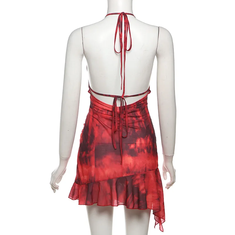 New Halter Neck Printed Dress For Women Hollow Backless Sexy Irregular Female Chiffon Folds Fungus Mini Dress Fashion 2025 9 New Halter Neck Printed Dress For Women Hollow Backless Sexy Irregular Female Chiffon Folds Fungus Mini Dress Fashion 2025