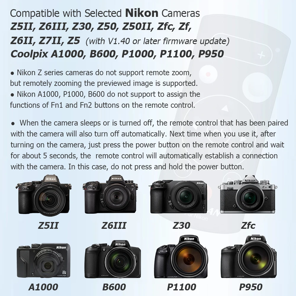 AODELAN ワイヤレスカメラリモコンシャッターレリーズ Nikon Z5 Z30