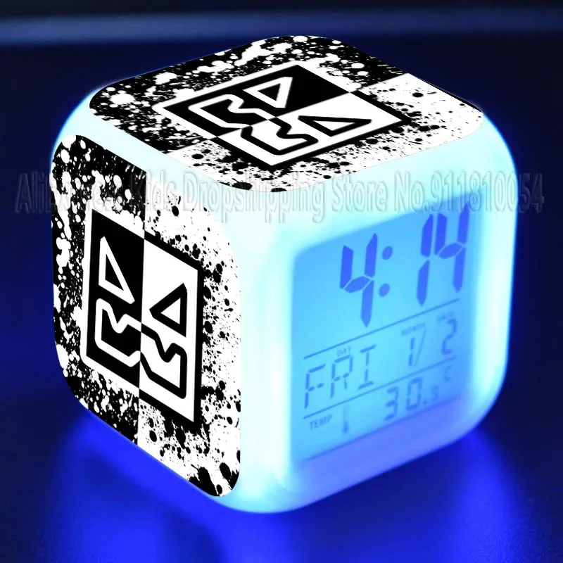 Angry Geometry Dash Alarm Clocks Children Game Anime Desk Clocks Kids Led Digital Clock with Date Thermometer Boys Girls Gifts