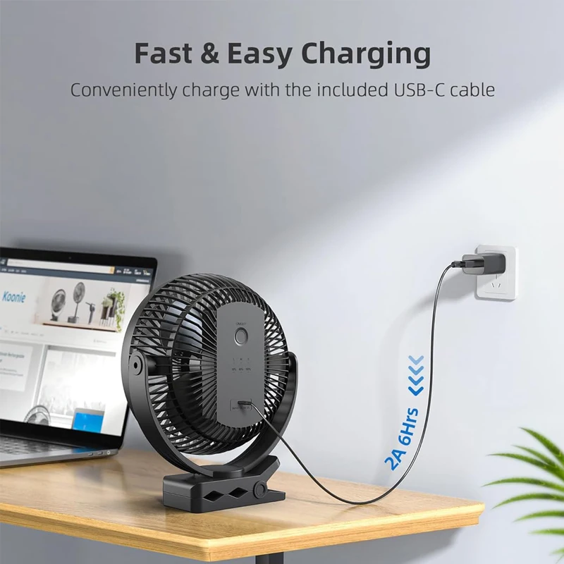 OPOLAR Oplaadbare 20 cm Clipventilator met Sterke Stille Wind, Mini USB-ventilator met Stevige Klem voor Kinderwagen, Camping, Thuis en Buiten_voghion.com