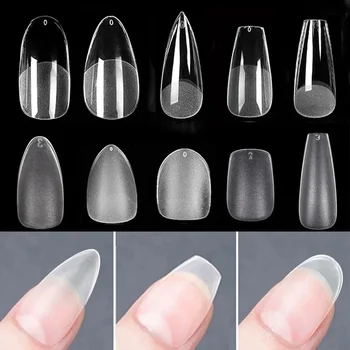 네일 팁 매트 프레스 풀 커버, 타원형 아몬드 조각 가짜 네일, 인공 소프트 젤 네일 팁 아트 액세서리, 1 백