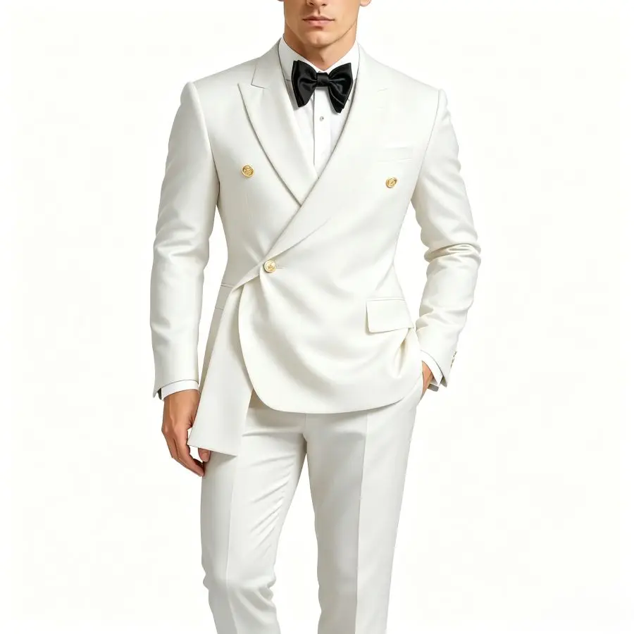 Costume de mariage homme 2 pièces croisé coupe ajustée pour le marié