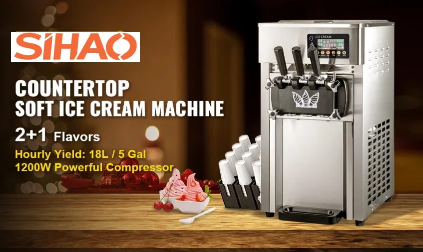 Sihao A168 Kommerzielle Softeis-Maschine 3 Geschmacksrichtungen 16-18L/H mit Ein-Klick-Reinigung für Snackbars, Restaurants und Cafés – Detail 2