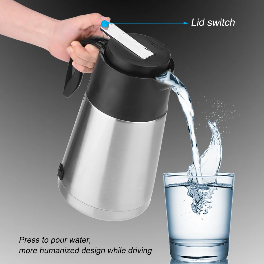 24V Water Kettle, Portable 1200ml Large Capacity 12/24V Car Truck Kettle Water Heater Bottle for Travel 4