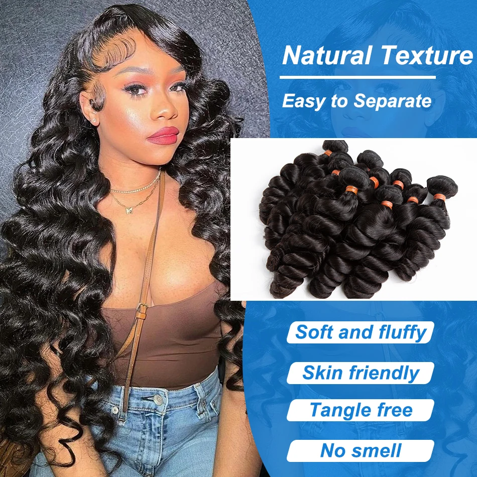 Loose Wave Bundles Human Hair 30 32 36 inches Unprocessed Brazilian Virgin Hair Curly Bundles Extensions for Women