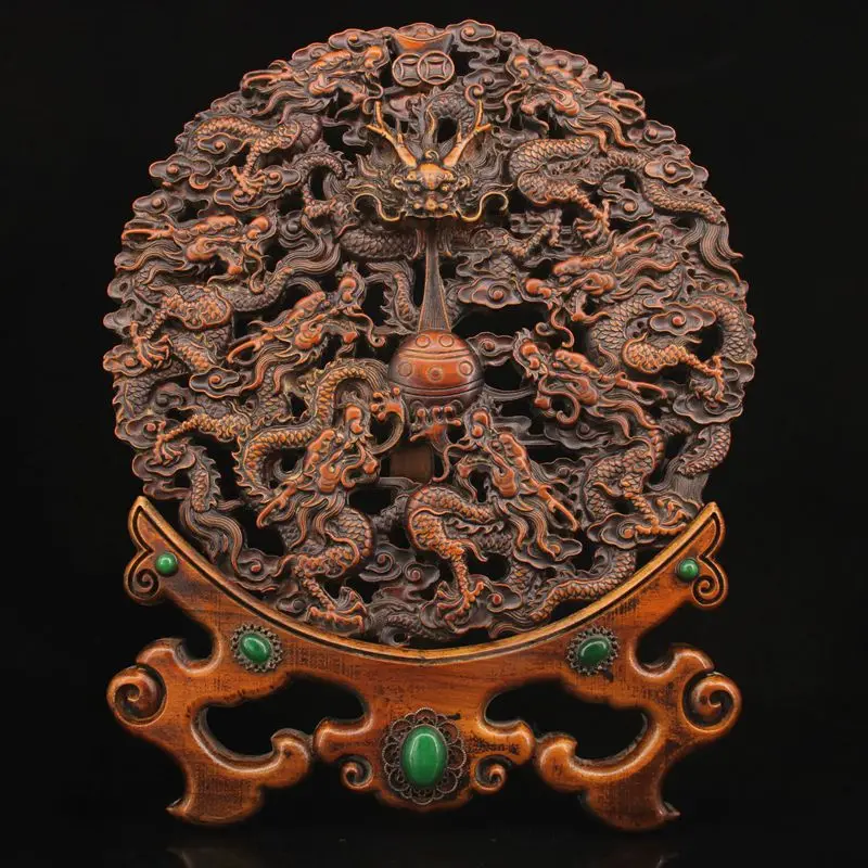 

Antique miscellaneous handicrafts, boxwood carving, gemstone inlay, antique Kowloon screen home decoration