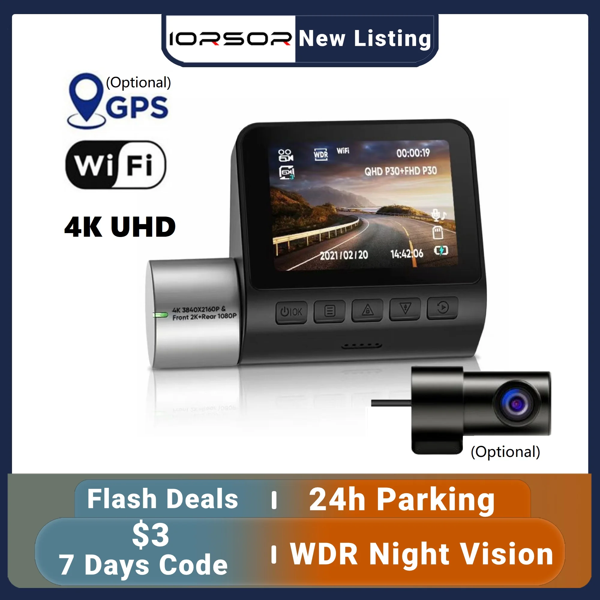 

Dashcam 4K GPS Wifi 24h Parking Monitor Dash Cam for Car Dual Camera Front and Rear Night Vision Dvrs Kamera Video Registrator