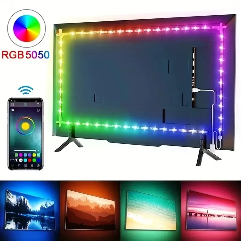 1M/3M/5M Bluetooth App Control 5V LED Light String Computer Desk DIY Backlight 5050 RGB Tape Home Decoration Lights Strip 3