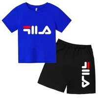 Ensemble de jogging décontracté d'été pour enfants : T-shirt blanc à col rond et manches courtes avec lettres noires + short – Idéal pour garçons et filles, parfait pour le sport et les activités de plein air 5