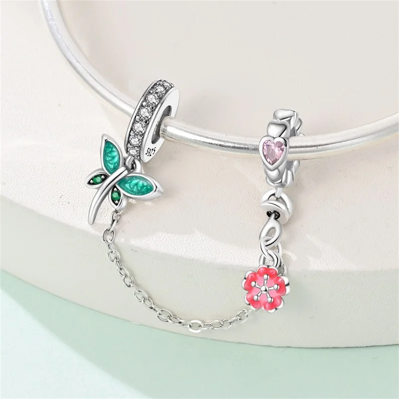 Sicherheitskette aus 925er-Sterlingsilber, Stern, Mond, Flugzeug, Erde, eingelegter Zirkon, Charms, Perlen, passend für Original-Armreif, DIY-Schmuck – Detail 40