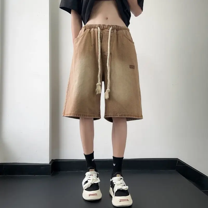 Men Summer Pants Loose American Style Five Quarter Denim Shorts Thin Versatile Mid Length For Outerwear