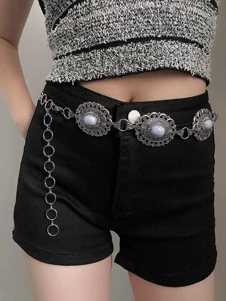 1pcs Women's Korean Version Ins Retro Decorative Metal Thin Waist Belt Chain Unique High-End Ethnic Wind Fashion Belt