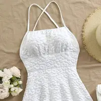Plus Size Women's White Textured Cross-Back Sundress Ruffled Mini Dress Summer Vacation Casual Dress (0XL-4XL) - Image 5