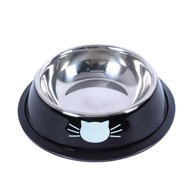 Cat Food Bowl Steel Kitten Cat Feeder Water Bowl Bowl Base Small Rubber Supplies With Non-Slip Accessories Pet Pe H2H6 5