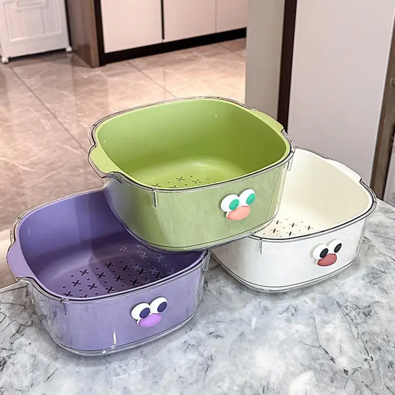 Collapsible Drain Basket Kitchen Colanders Bowl Set 2-layer Draining Basket Food Drain Basin Kitchen Sink Vegetable Drainer Fruit Basket Washing basin