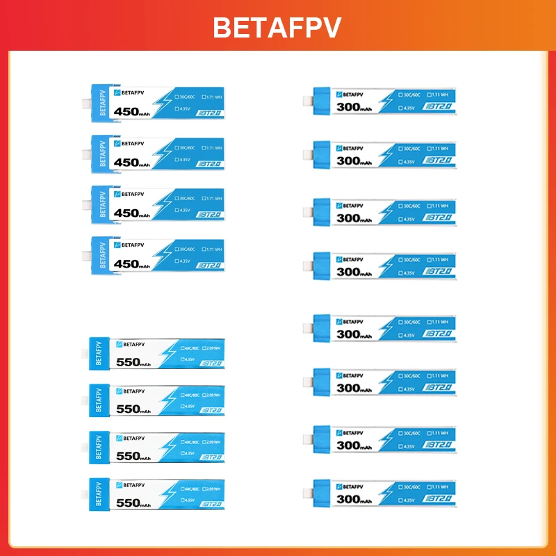Betafpv Drone Batteria Bt2.0 550Mah 450Mah 300Mah 1S Per Ceuts /Pro/Cetus X Kit Fpv Caricabatterie Motori Racing Drone Accessori