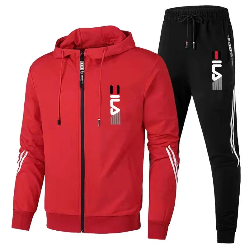 Spring Autumn Men Sport Hoodies Tracksuit Fashion Zipper Sweatshirt and Sweatpants Outdoor Male Fleece Printed Sweater Suits