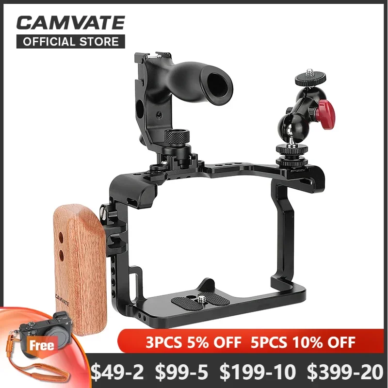 

CAMVATE Camera Cage Full Frame Protective Armor Rig With NATO Top Handle & Ball Head Support 1/4" Screw Mount For Panasonic GH5