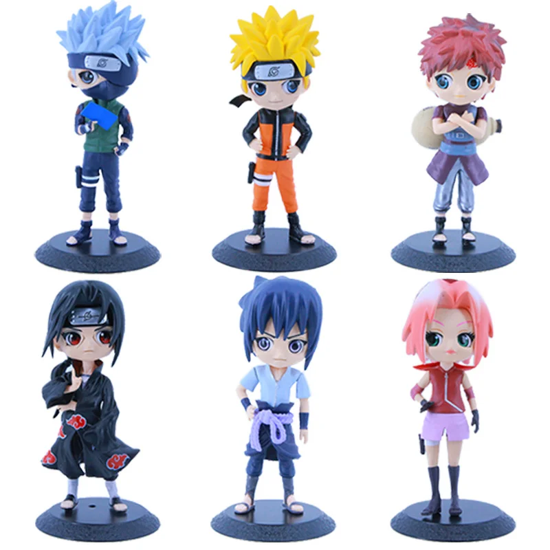 

6pcs/set 15cm Bandai Anime Figure Kawaii Uzumaki Hatake Kakashi Gaara Uchiha Sasuke Qposket Figural PVC Model Toys Collect Gift