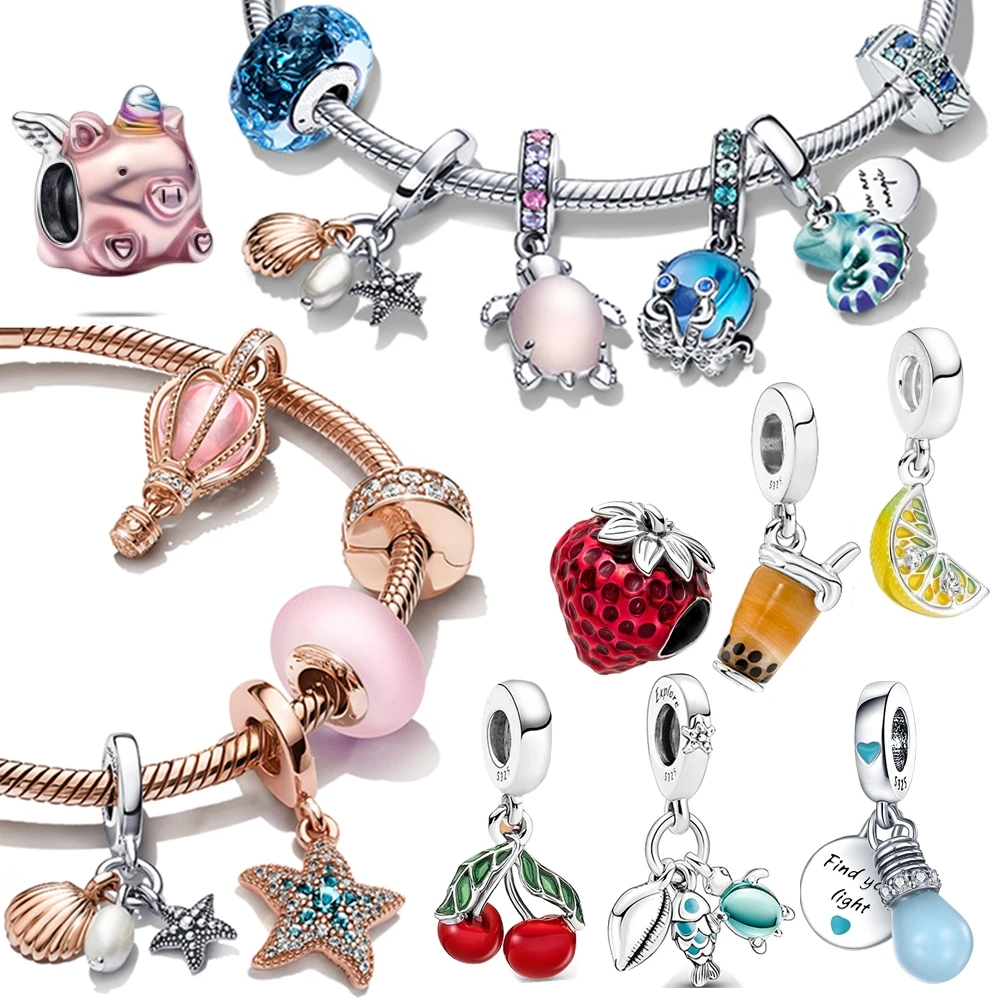 

Новая летняя серия Pandora, очаровательные фруктовые бусины, синяя подвеска в виде осьминога, черепаха для оригинальной женской модели Pandora браслет, ювелирные изделия с бриллиантами 2023