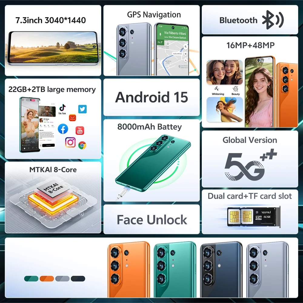 K-Touch Hot S26 Ultra 22G+2TB Smartphone Android 15 Cell Phone 7.3HD Mobile Phones 5G Dual SIM 8000mAh 16+48MP Camera Cellphones