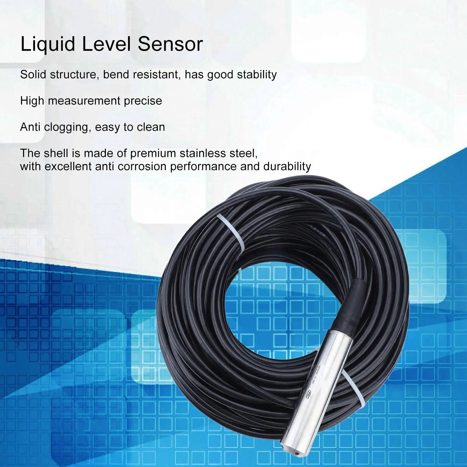 High Precision 4-20mA Liquid Level Sensor-Stainless Steel Water Level Transmitter with 33m Waterproof Cable for Reservoirs