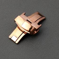 Rose Gold Polished Stainless Steel Butterfly Clasp with Double Press Mechanism - 20mm (Rose Gold)