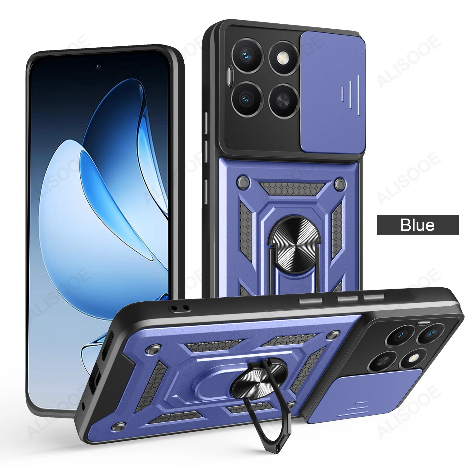 Slide Camera Cover with Armor Ring Stand Holder and Protective Case