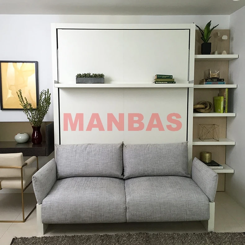 MINGDIBAO Electric Sofa Murphy Bed, Fabric Sofa Foldable Wall Bed, Home Bedroom Queen Camas Rectangle Lit 2 Personnes & Mattress