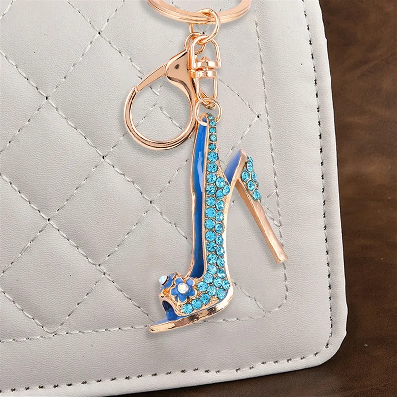 Elegant Crystal Stiletto Keychain Sparkling Shoe Charm Keyring Bag Pendant Fashion Accessories for Women