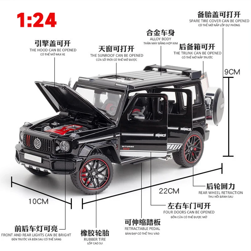 1:24 Mercedes Benz BRABUS G800 High Simulation Diecast Metal Alloy Model car Sound Light Pull Back Collection Toy Gift 2
