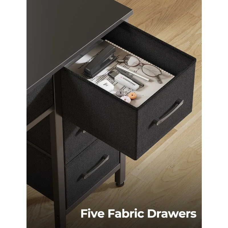 Computer Desk with Power Outlets & LED Light, 39 inch Home Office 5 Drawers, Writing Monitor Stand,Work for Office, Black 5