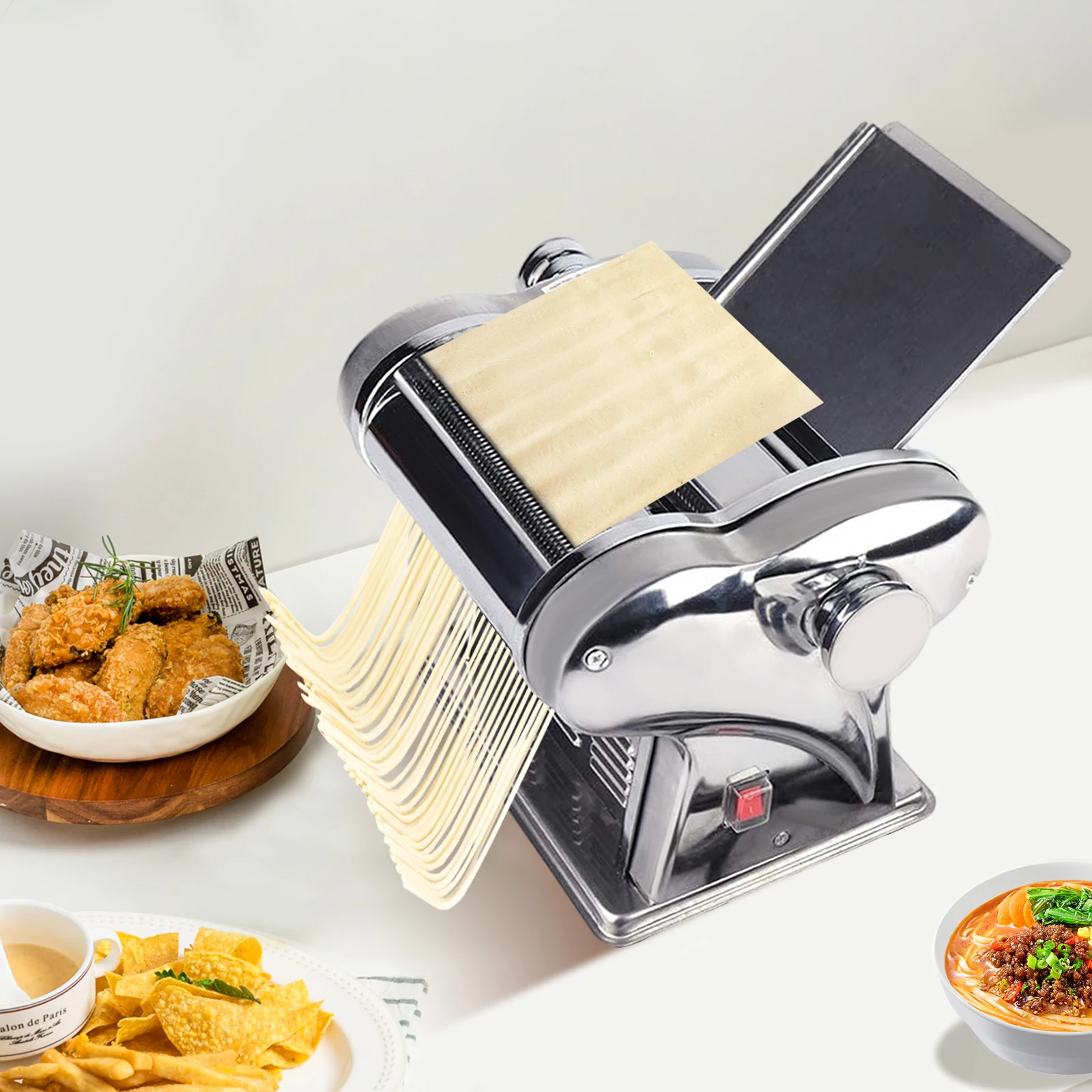 135W Powerful Motor Automatic Noodle Machine, Fresh Pasta Dough Roller,410 Stainless Steel Electric Pasta Maker