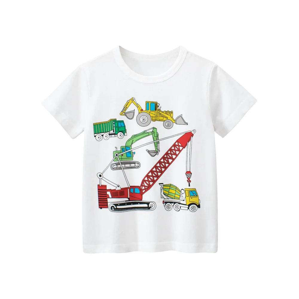 Summer New Children's Short Sleeved T-shirt For Both Boys And Girls Cartoon Car Excavator Printed Fashionable Casual Top 3