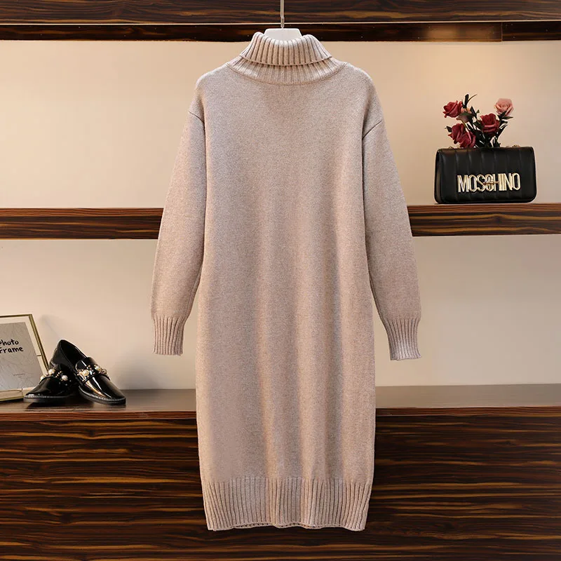 Knitted dress autumn and winter women's loose long sweater pullover turtleneck solid casual female - Image 2