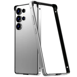 Hybrid Silicone Frame Aluminum Metal Bumper Case with Heat Dissipation and Shockproof Back - Galaxy S23 Ultra (Silver)