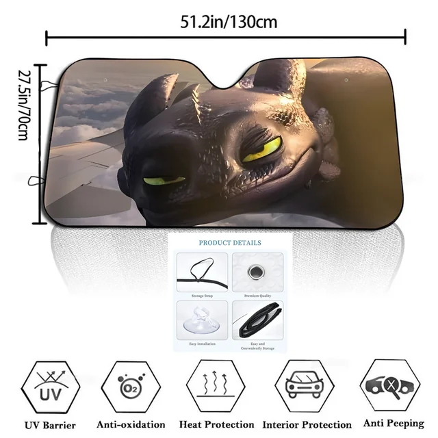 Cartoon EYE Toothless Car SunShade For Front Windshield Sun Visor Heat Insulation Privacy Personality Board 3