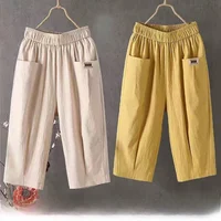 Summer Thin Cotton Linen Mom Pants Women Loose Large Size Elastic Waist Harem Casual Pants Comfortable High Waist ket Design - Image 3