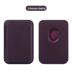 Leather Card Holder Wallet Case with Strong Magnetic Magsafe Back Pocket Cover (8 Crimson cherry)